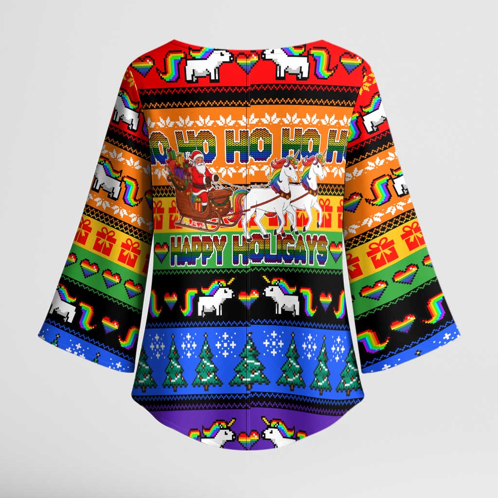 Happy Holigays Christmas Kimono Sleeve Blouse Xmas Holiday Patterns - Wonder Print Shop