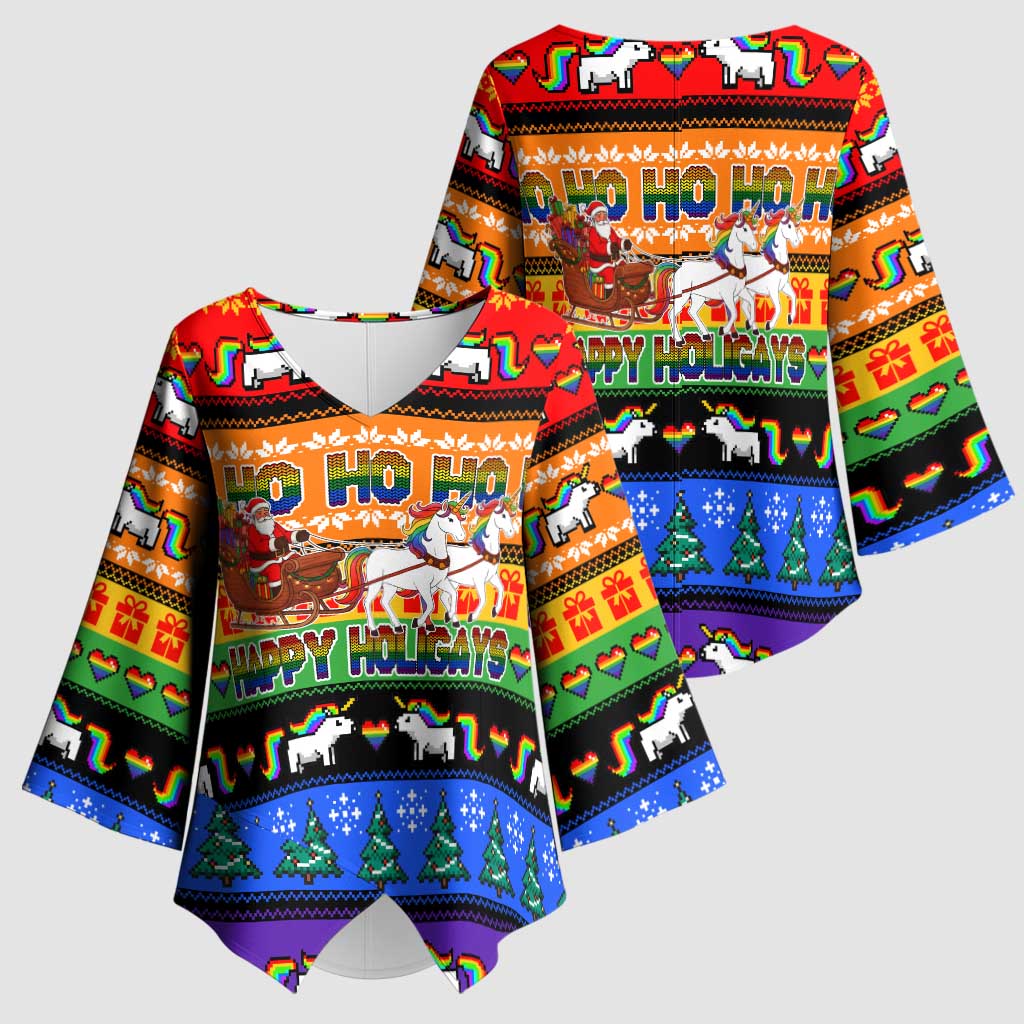 Happy Holigays Christmas Kimono Sleeve Blouse Xmas Holiday Patterns - Wonder Print Shop
