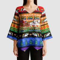 Happy Holigays Christmas Kimono Sleeve Blouse Xmas Holiday Patterns - Wonder Print Shop