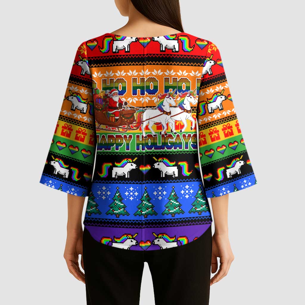 Happy Holigays Christmas Kimono Sleeve Blouse Xmas Holiday Patterns - Wonder Print Shop