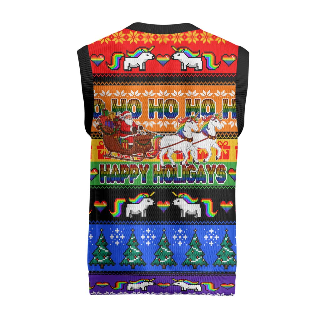 Happy Holigays Christmas Knitted V-Neck Vest Xmas Holiday Patterns - Wonder Print Shop