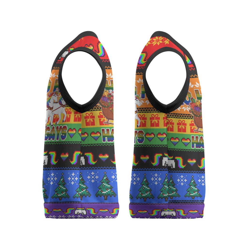 Happy Holigays Christmas Knitted V-Neck Vest Xmas Holiday Patterns - Wonder Print Shop