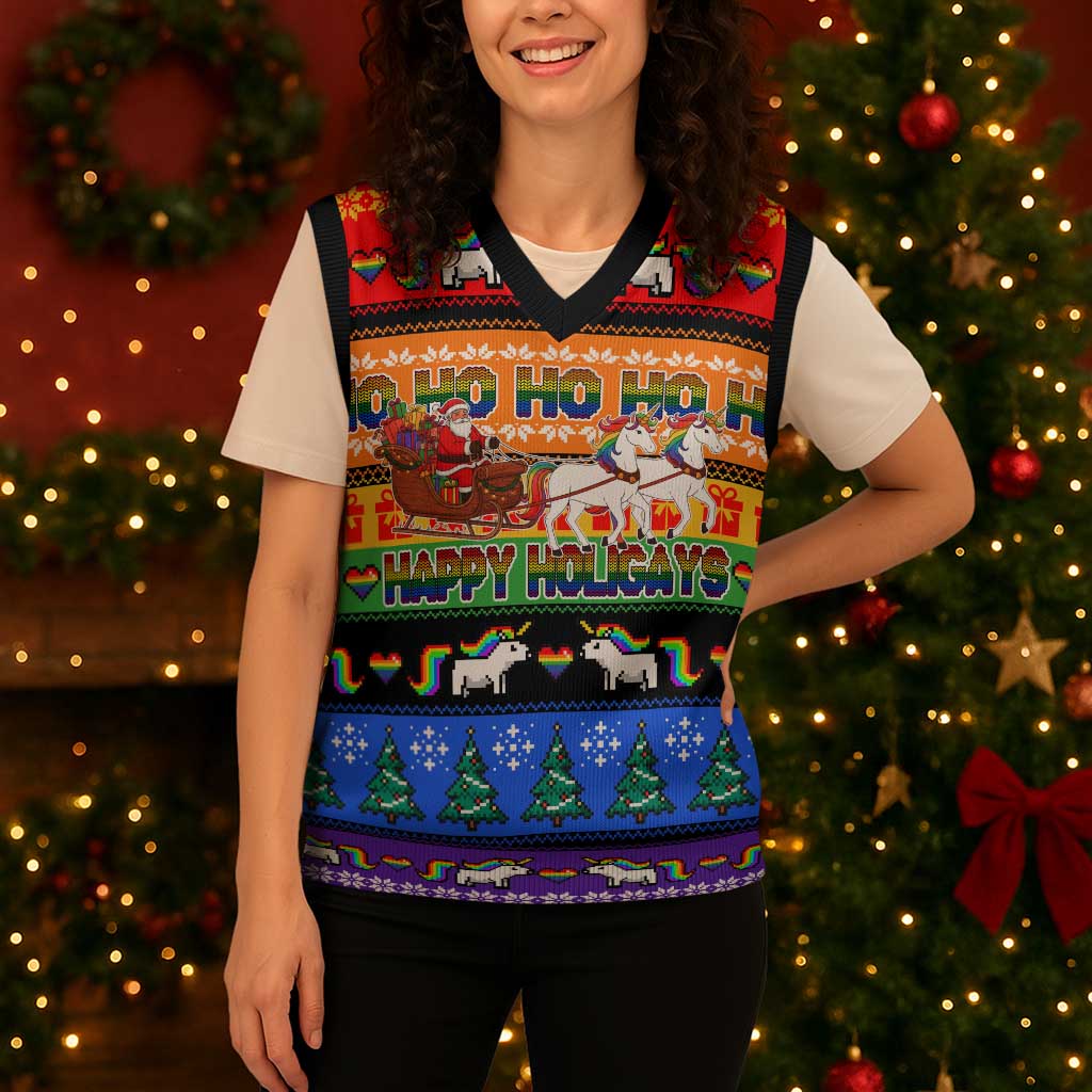 Happy Holigays Christmas Knitted V-Neck Vest Xmas Holiday Patterns - Wonder Print Shop