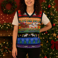 Happy Holigays Christmas Knitted V-Neck Vest Xmas Holiday Patterns - Wonder Print Shop