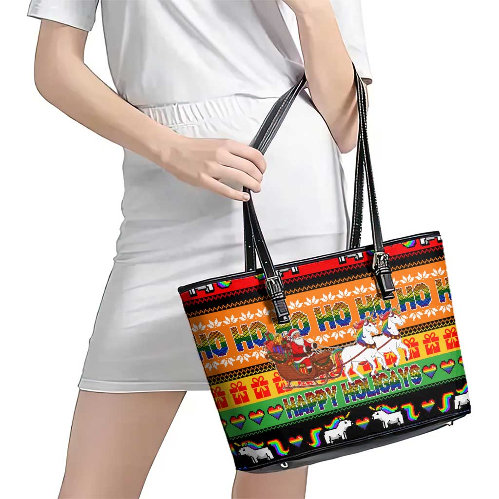 Happy Holigays Christmas Leather Tote Bag Xmas Holiday Patterns - Wonder Print Shop