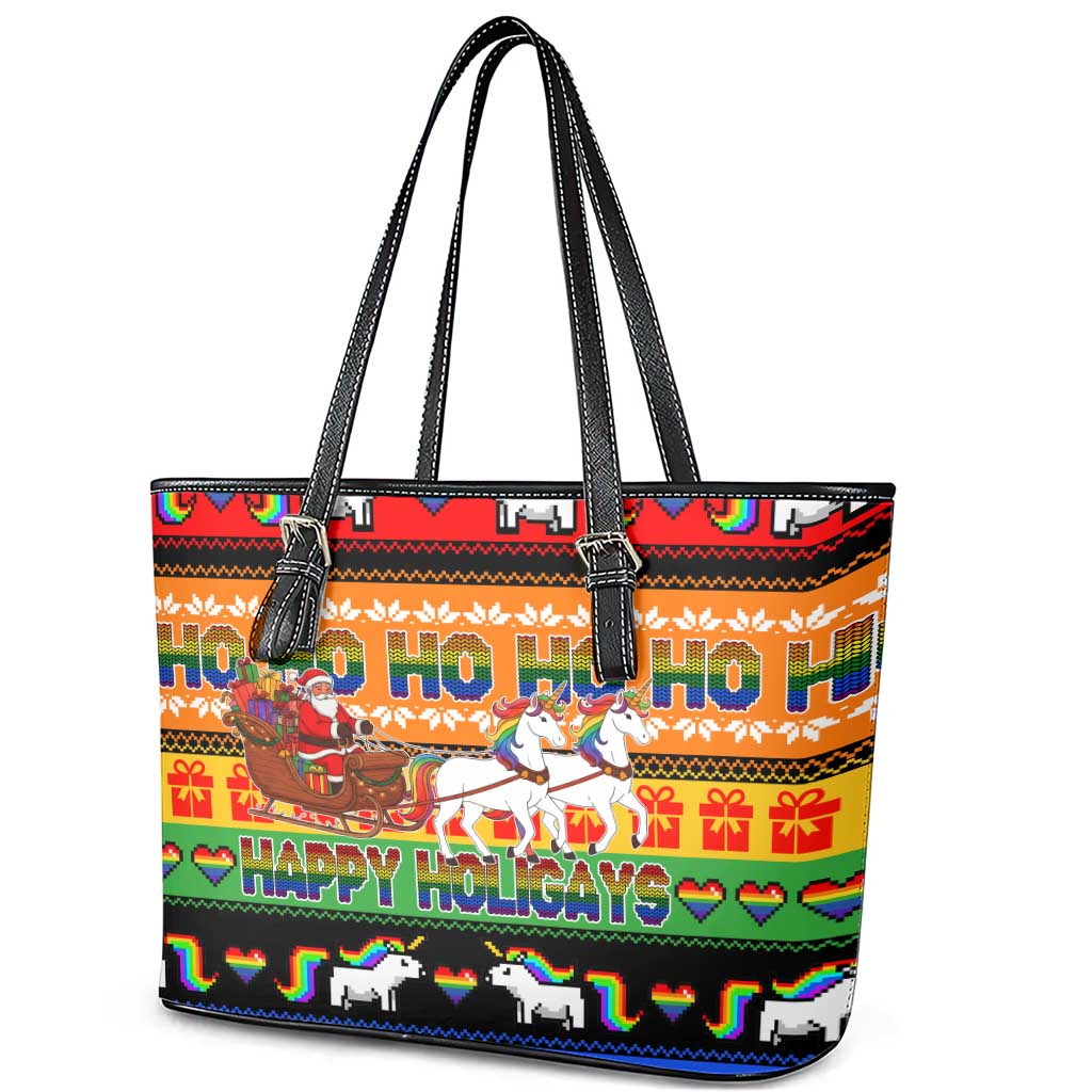 Happy Holigays Christmas Leather Tote Bag Xmas Holiday Patterns - Wonder Print Shop