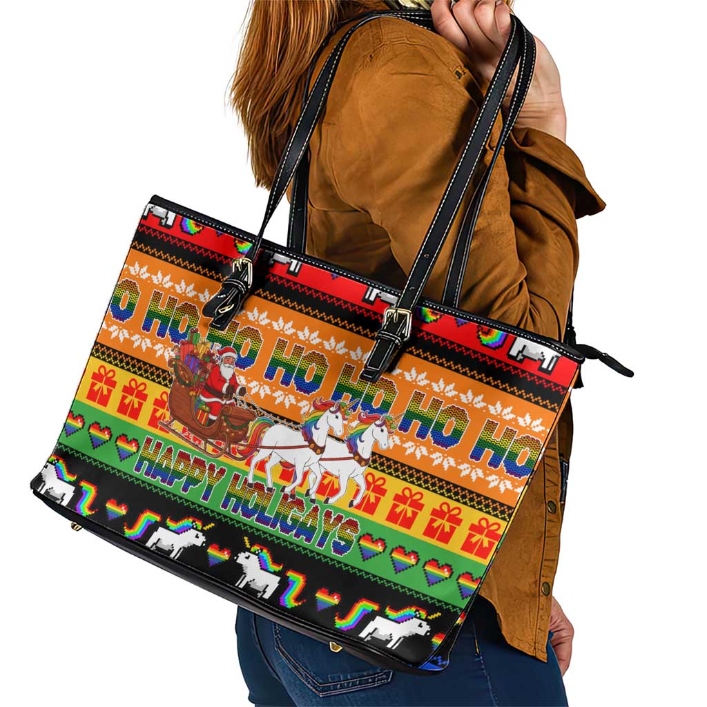 Happy Holigays Christmas Leather Tote Bag Xmas Holiday Patterns - Wonder Print Shop