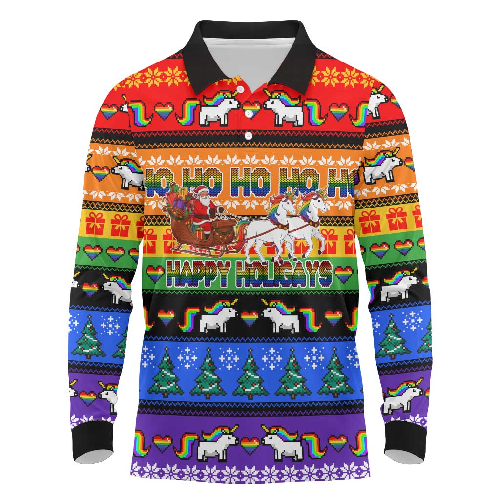 Happy Holigays Christmas Long Sleeve Polo Shirt Xmas Holiday Patterns - Wonder Print Shop