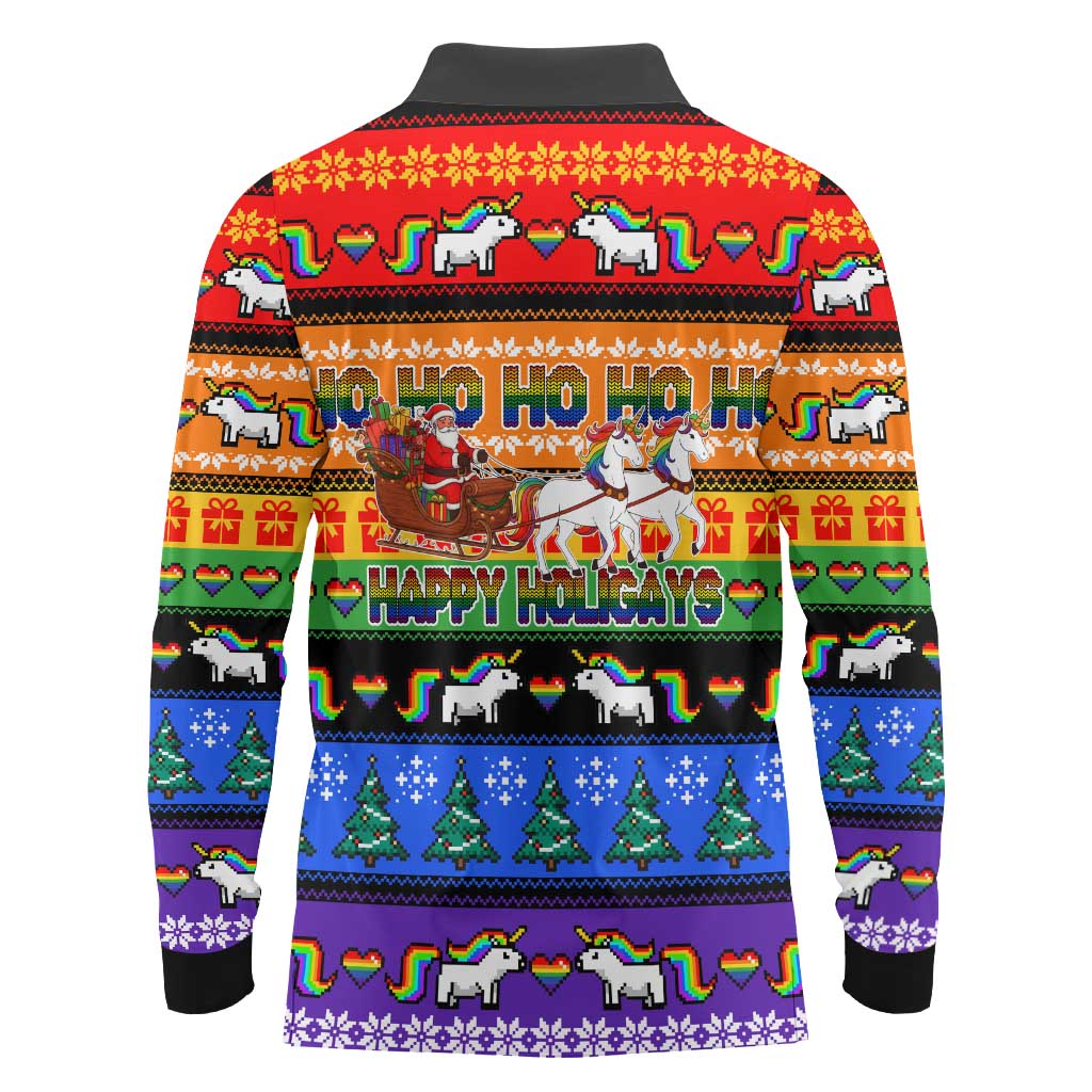 Happy Holigays Christmas Long Sleeve Polo Shirt Xmas Holiday Patterns - Wonder Print Shop