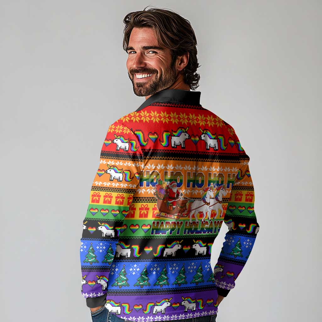 Happy Holigays Christmas Long Sleeve Polo Shirt Xmas Holiday Patterns - Wonder Print Shop