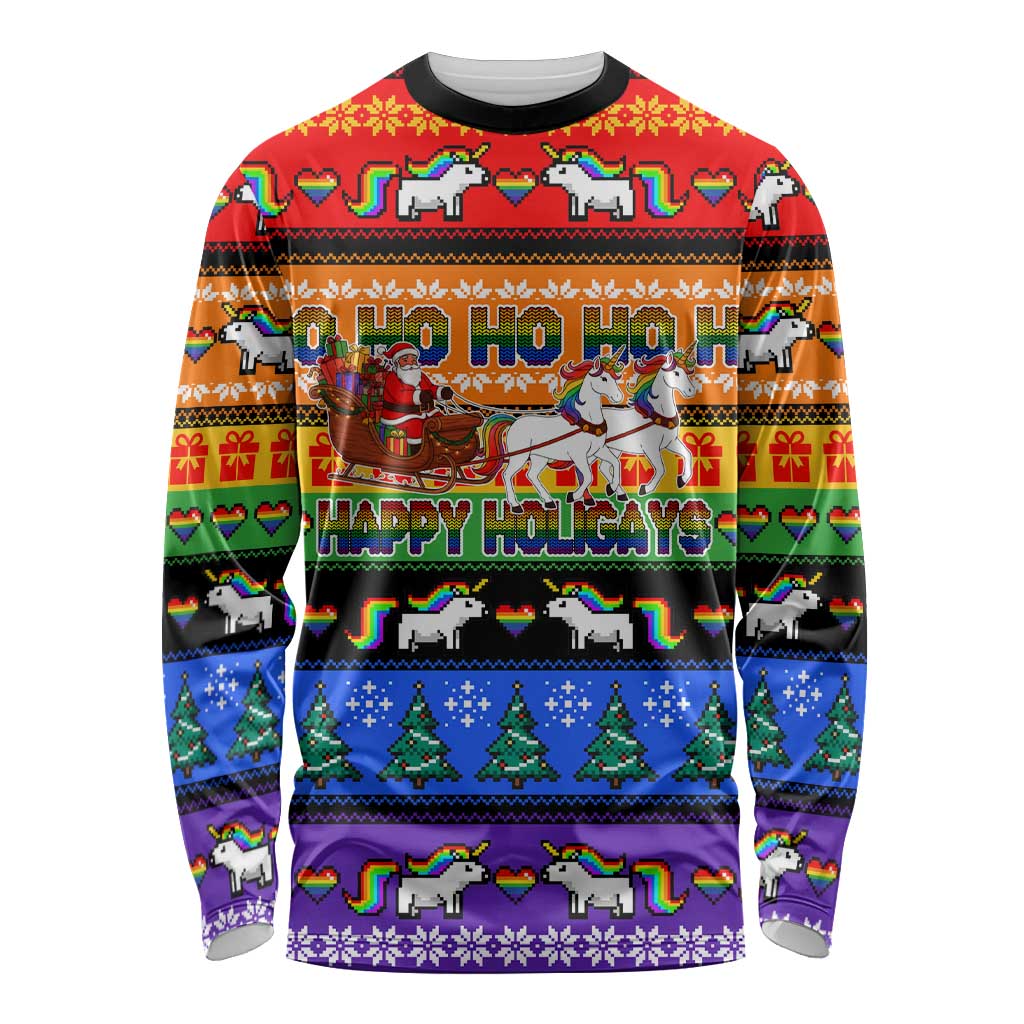 Happy Holigays Christmas Long Sleeve Shirt Xmas Holiday Patterns - Wonder Print Shop