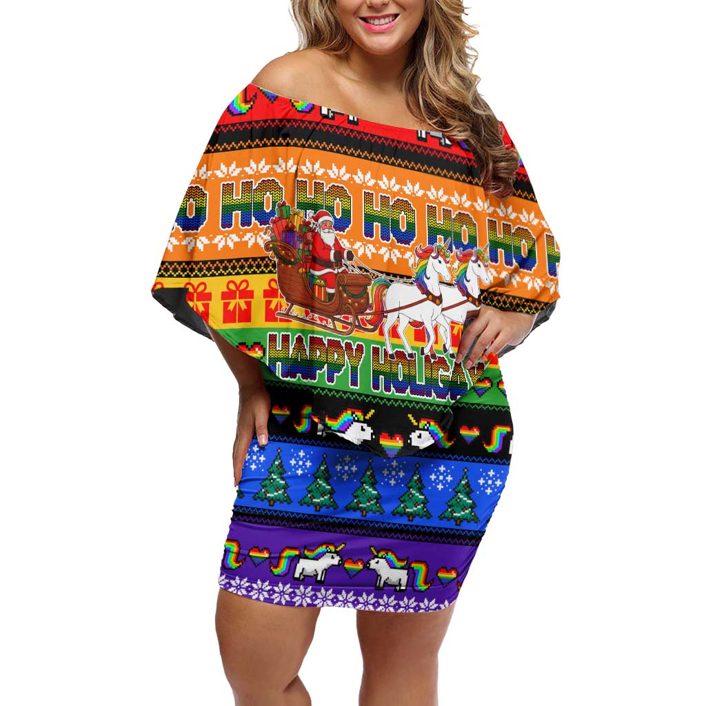 Happy Holigays Christmas Off Shoulder Short Dress Xmas Holiday Patterns - Wonder Print Shop
