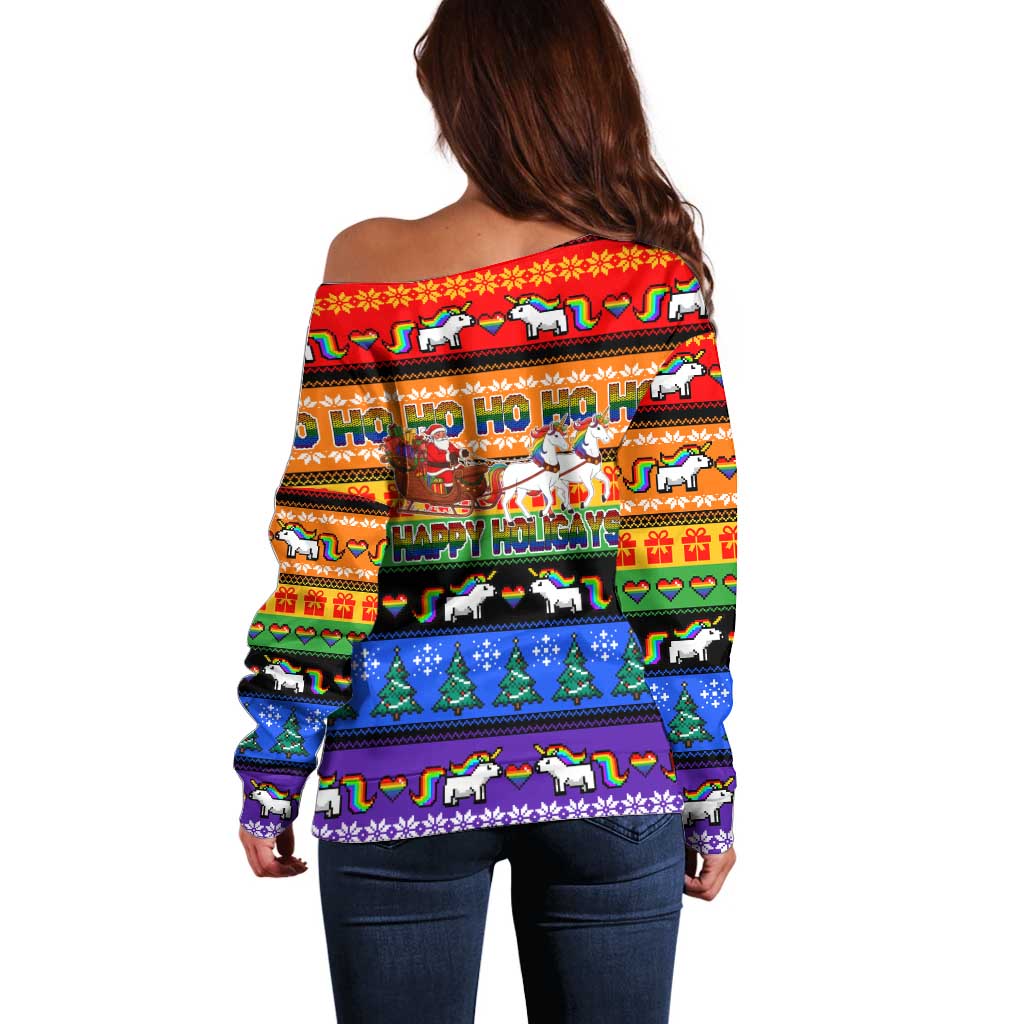 Happy Holigays Christmas Off Shoulder Sweater Xmas Holiday Patterns - Wonder Print Shop
