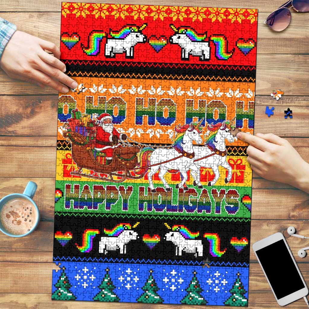 Happy Holigays Christmas Puzzle Xmas Holiday Patterns - Wonder Print Shop