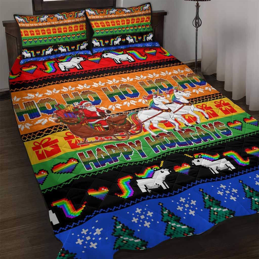 Happy Holigays Christmas Quilt Bed Set Xmas Holiday Patterns - Wonder Print Shop
