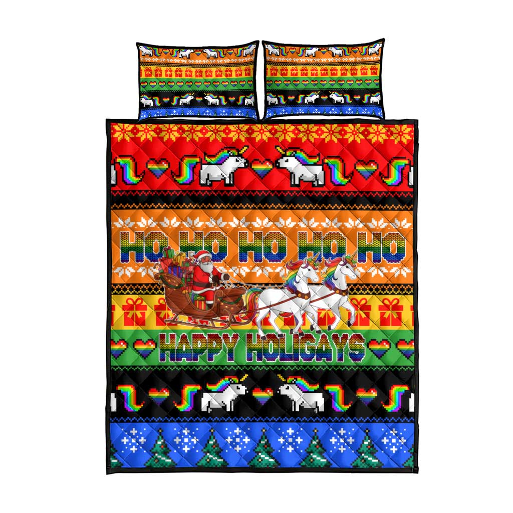Happy Holigays Christmas Quilt Bed Set Xmas Holiday Patterns - Wonder Print Shop