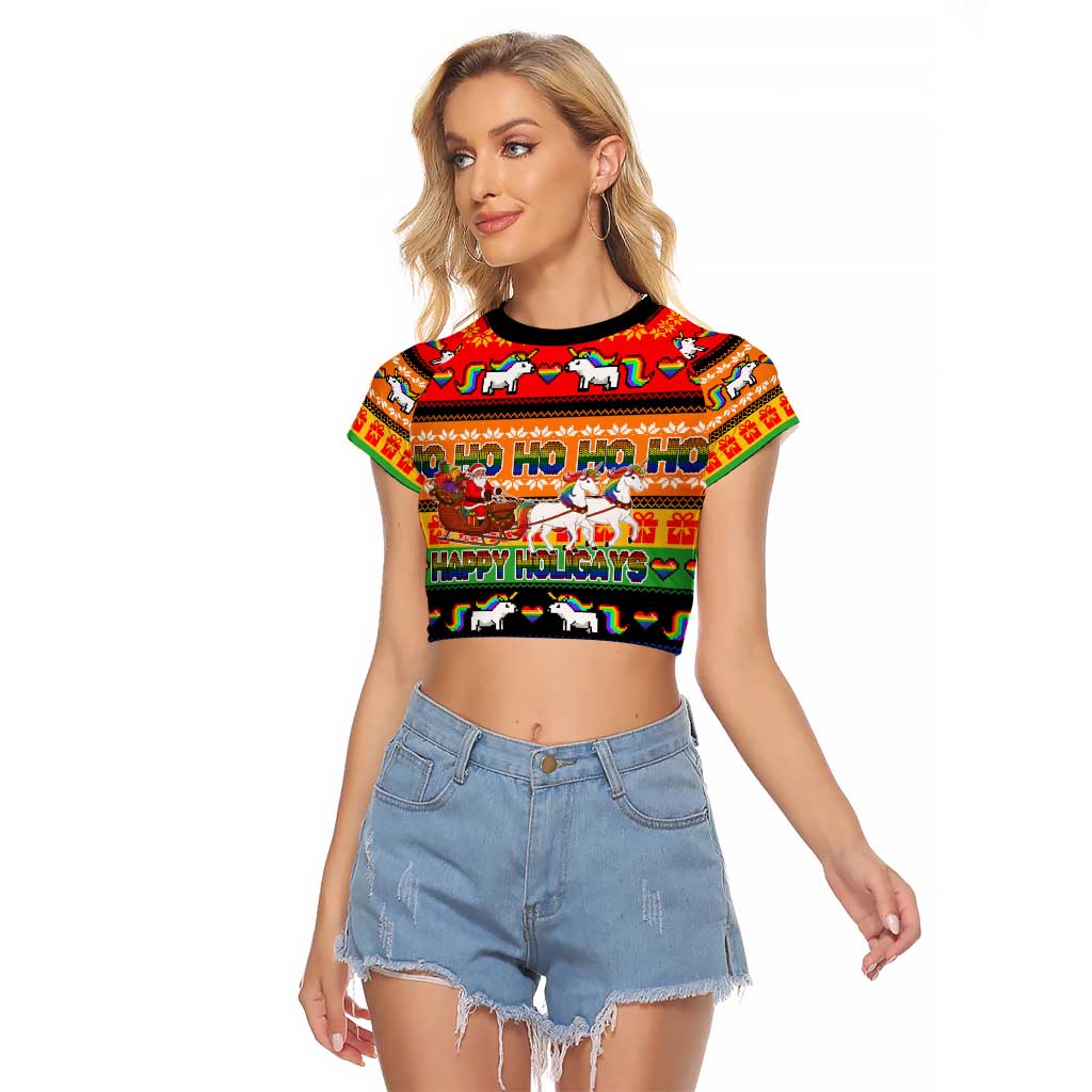 Happy Holigays Christmas Raglan Cropped T Shirt Xmas Holiday Patterns - Wonder Print Shop