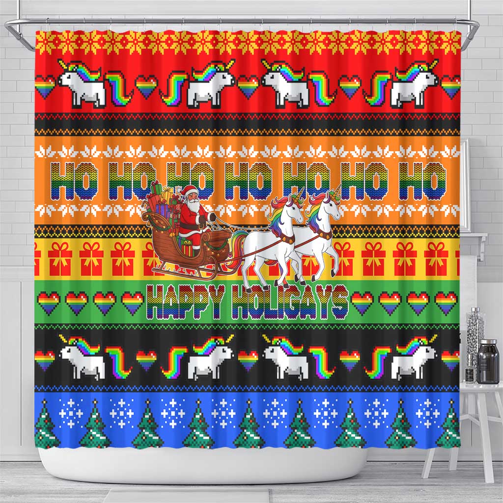 Happy Holigays Christmas Shower Curtain Xmas Holiday Patterns - Wonder Print Shop