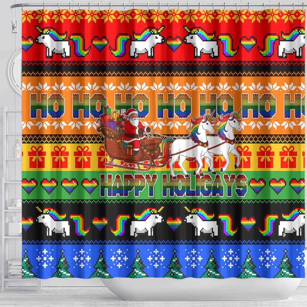 Happy Holigays Christmas Shower Curtain Xmas Holiday Patterns - Wonder Print Shop