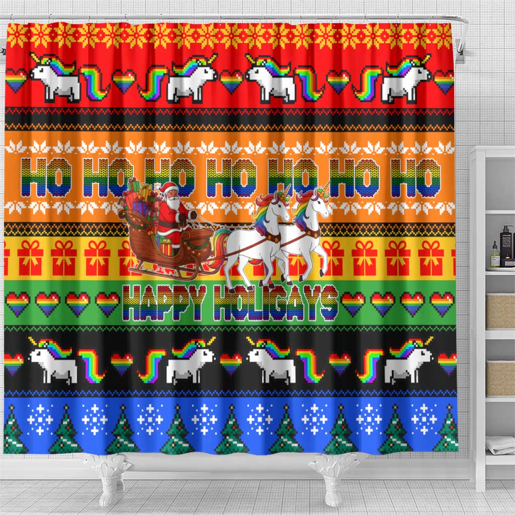 Happy Holigays Christmas Shower Curtain Xmas Holiday Patterns - Wonder Print Shop