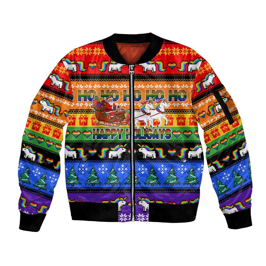 Happy Holigays Christmas Sleeve Zip Bomber Jacket Xmas Holiday Patterns - Wonder Print Shop