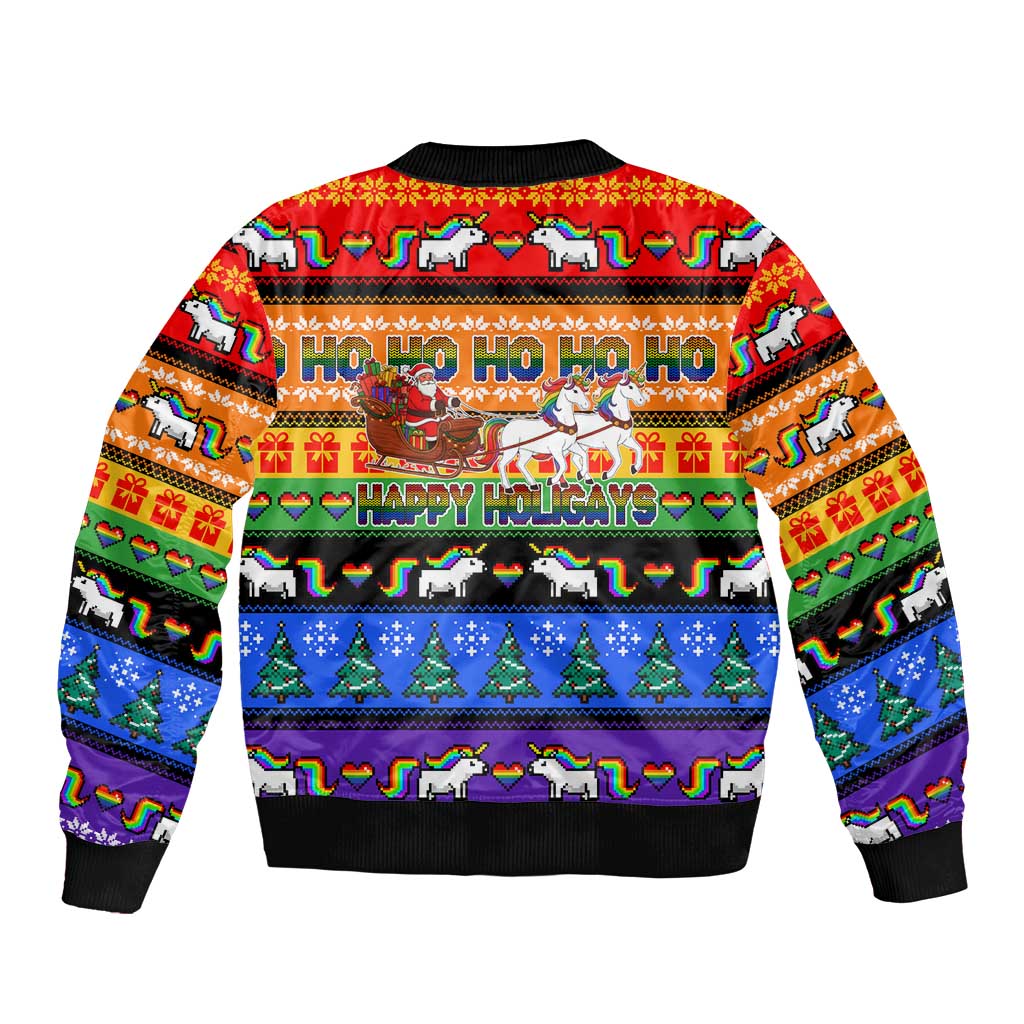 Happy Holigays Christmas Sleeve Zip Bomber Jacket Xmas Holiday Patterns - Wonder Print Shop
