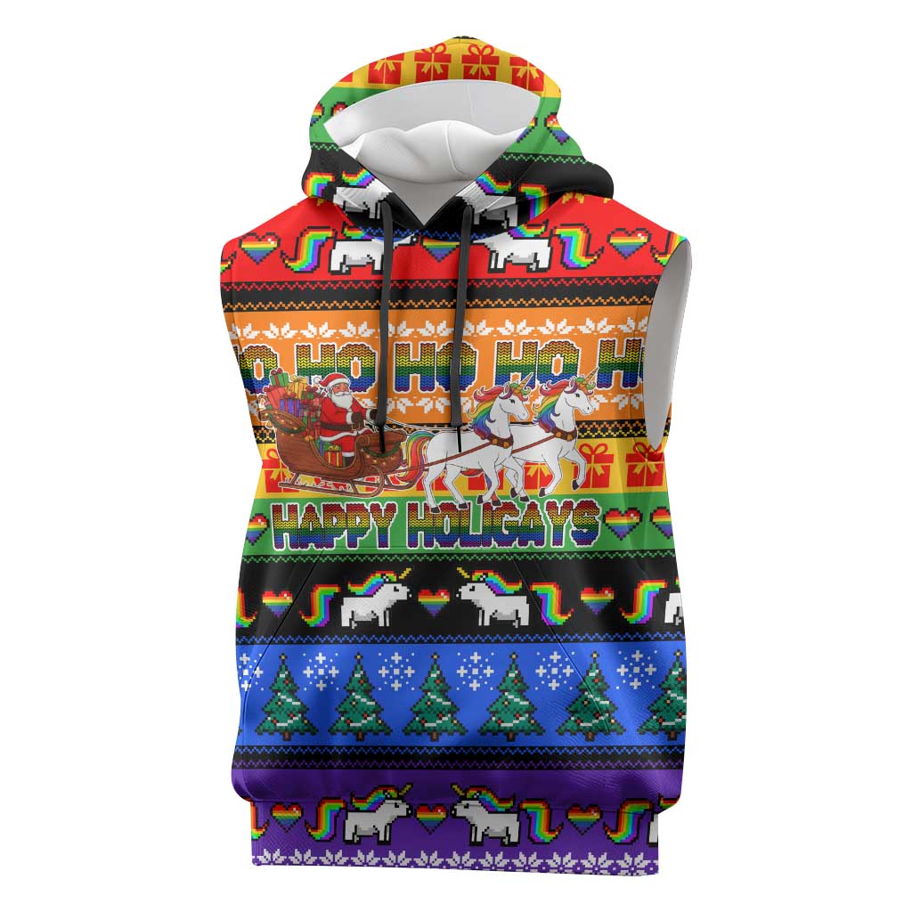 Happy Holigays Christmas Sleeveless Hoodie Xmas Holiday Patterns - Wonder Print Shop