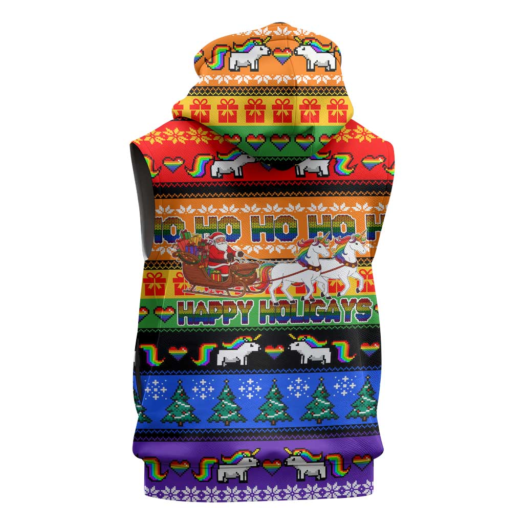 Happy Holigays Christmas Sleeveless Hoodie Xmas Holiday Patterns - Wonder Print Shop