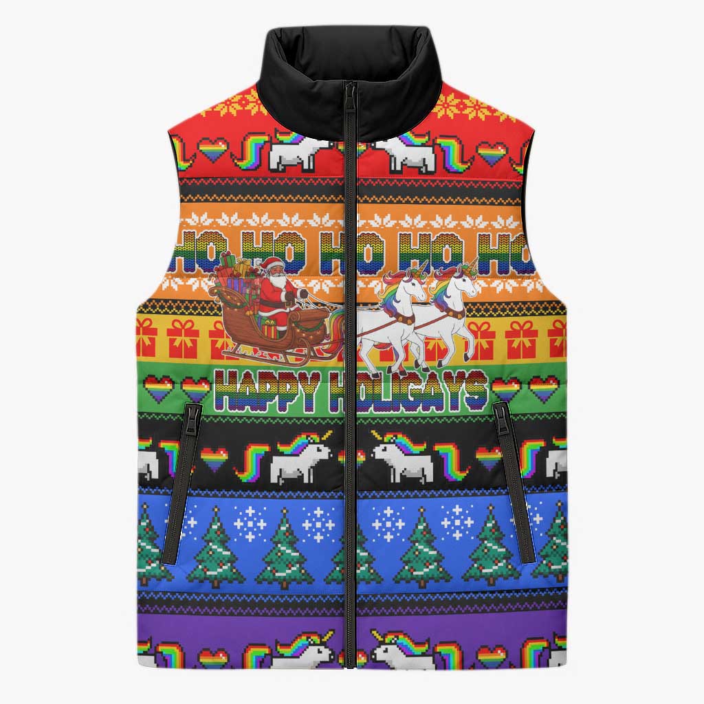 Happy Holigays Christmas Sleeveless Puffer Jacket Xmas Holiday Patterns - Wonder Print Shop