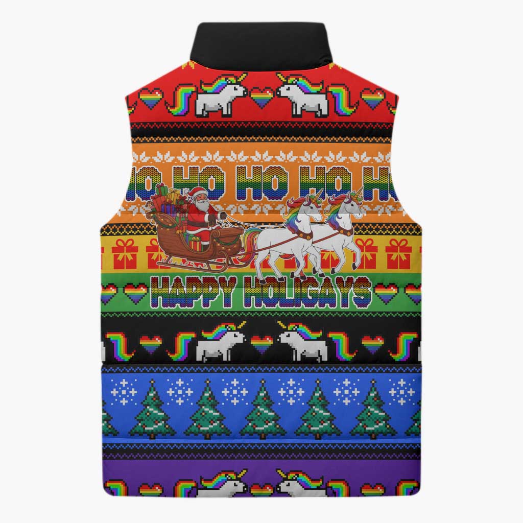 Happy Holigays Christmas Sleeveless Puffer Jacket Xmas Holiday Patterns - Wonder Print Shop