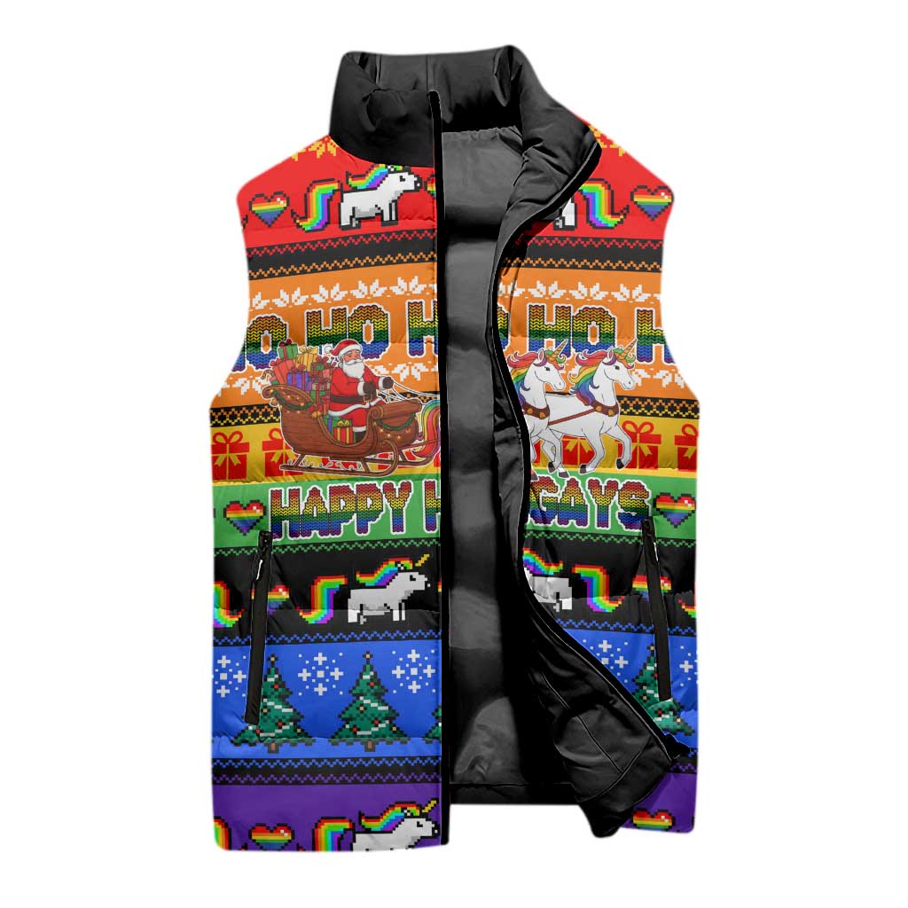 Happy Holigays Christmas Sleeveless Puffer Jacket Xmas Holiday Patterns - Wonder Print Shop