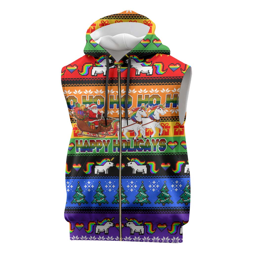 Happy Holigays Christmas Sleeveless Zip Hoodie Xmas Holiday Patterns - Wonder Print Shop