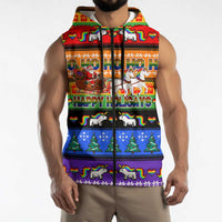 Happy Holigays Christmas Sleeveless Zip Hoodie Xmas Holiday Patterns - Wonder Print Shop