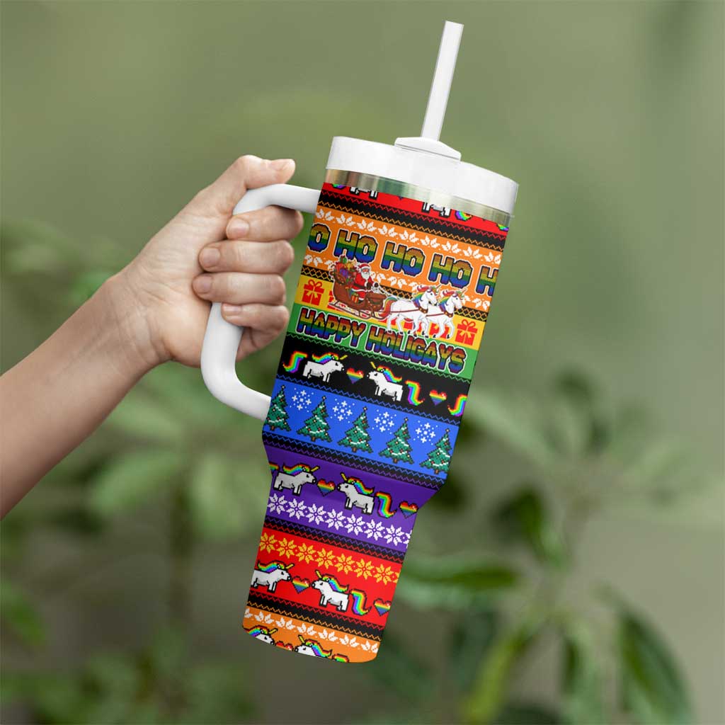 Happy Holigays Christmas Tumbler With Handle Xmas Holiday Patterns - Wonder Print Shop
