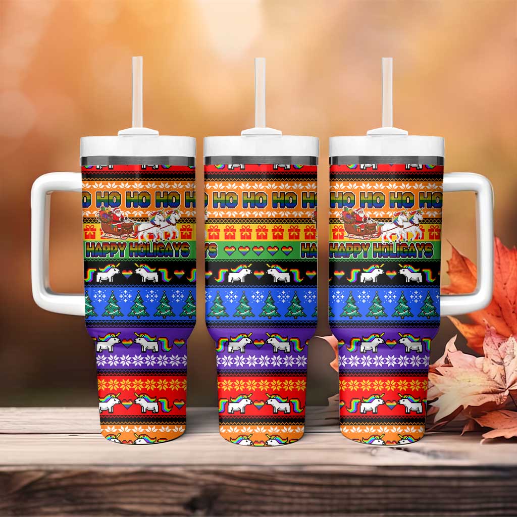 Happy Holigays Christmas Tumbler With Handle Xmas Holiday Patterns - Wonder Print Shop