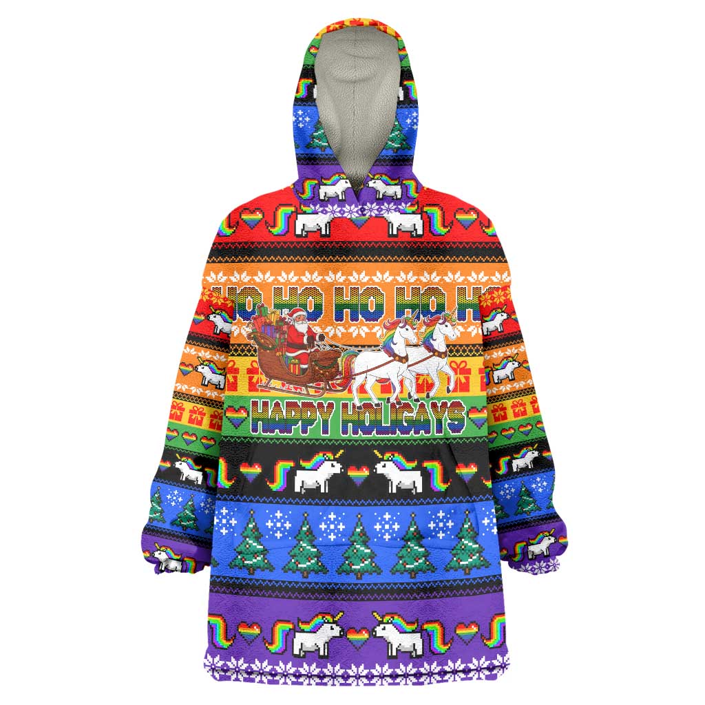 Happy Holigays Christmas Wearable Blanket Hoodie Xmas Holiday Patterns - Wonder Print Shop