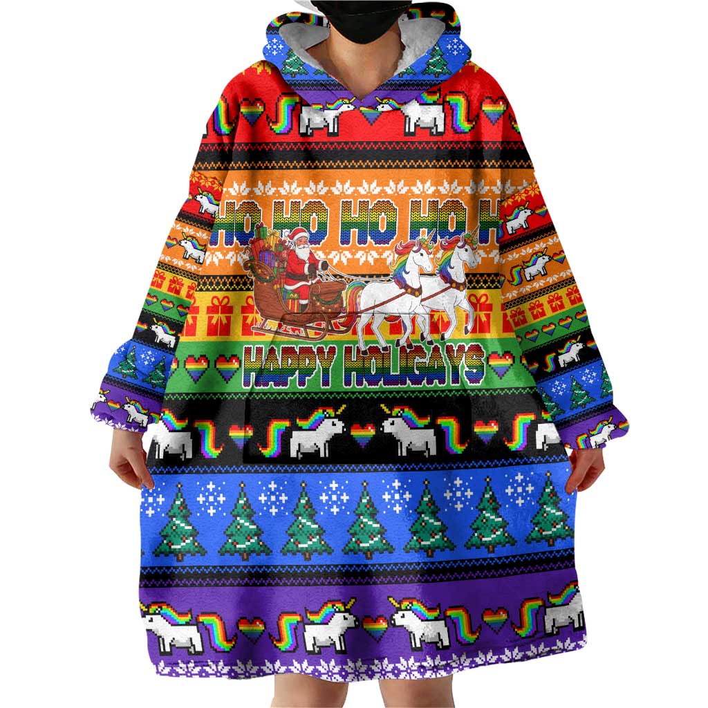 Happy Holigays Christmas Wearable Blanket Hoodie Xmas Holiday Patterns - Wonder Print Shop