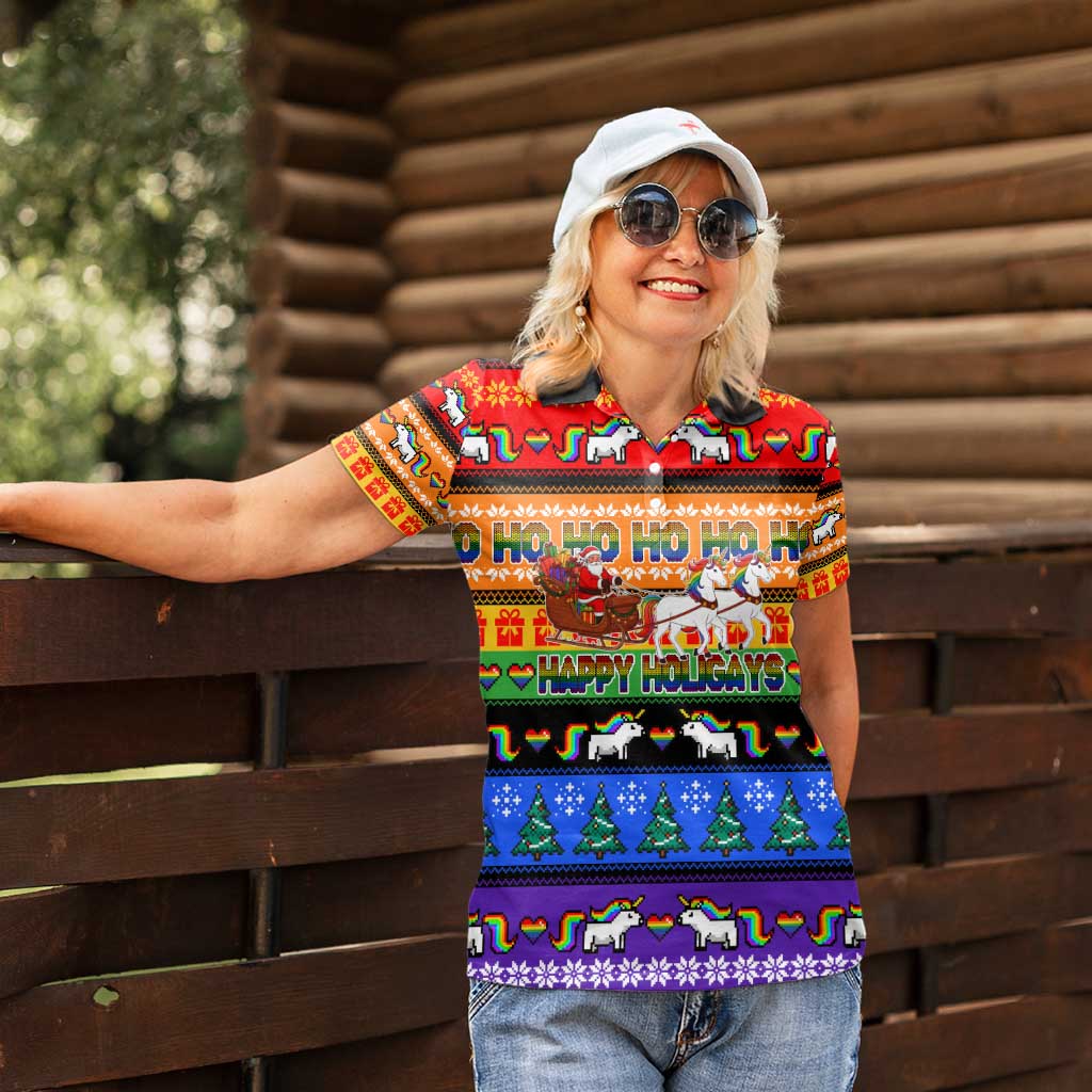 Happy Holigays Christmas Women Polo Shirt Xmas Holiday Patterns - Wonder Print Shop