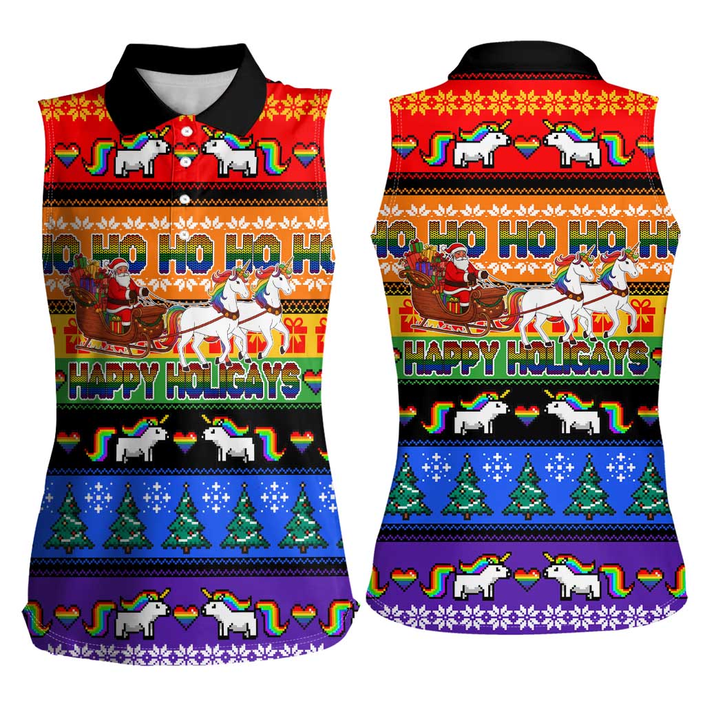 Happy Holigays Christmas Women Sleeveless Polo Shirt Xmas Holiday Patterns - Wonder Print Shop