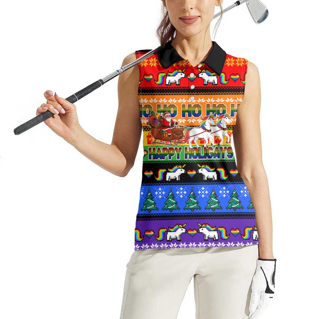 Happy Holigays Christmas Women Sleeveless Polo Shirt Xmas Holiday Patterns - Wonder Print Shop
