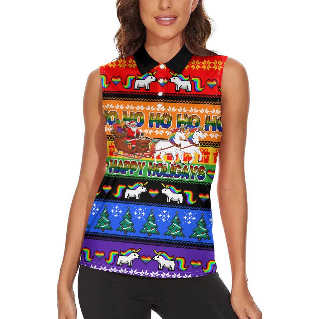 Happy Holigays Christmas Women Sleeveless Polo Shirt Xmas Holiday Patterns - Wonder Print Shop