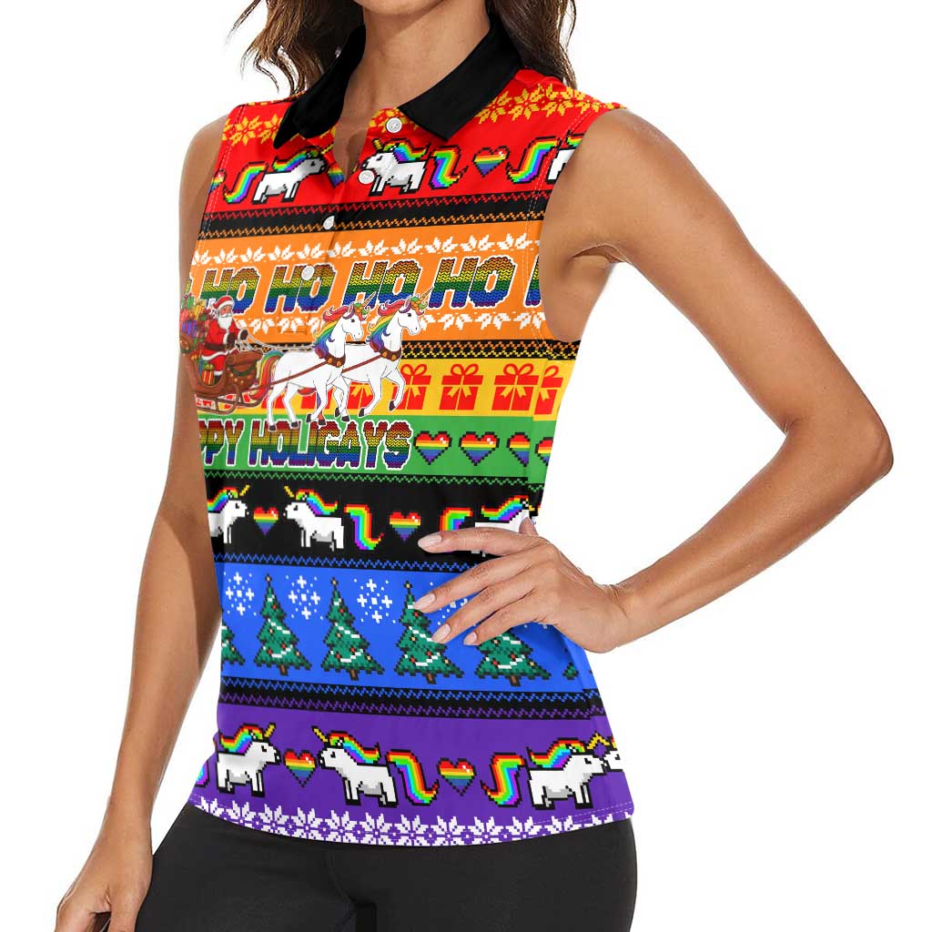 Happy Holigays Christmas Women Sleeveless Polo Shirt Xmas Holiday Patterns - Wonder Print Shop
