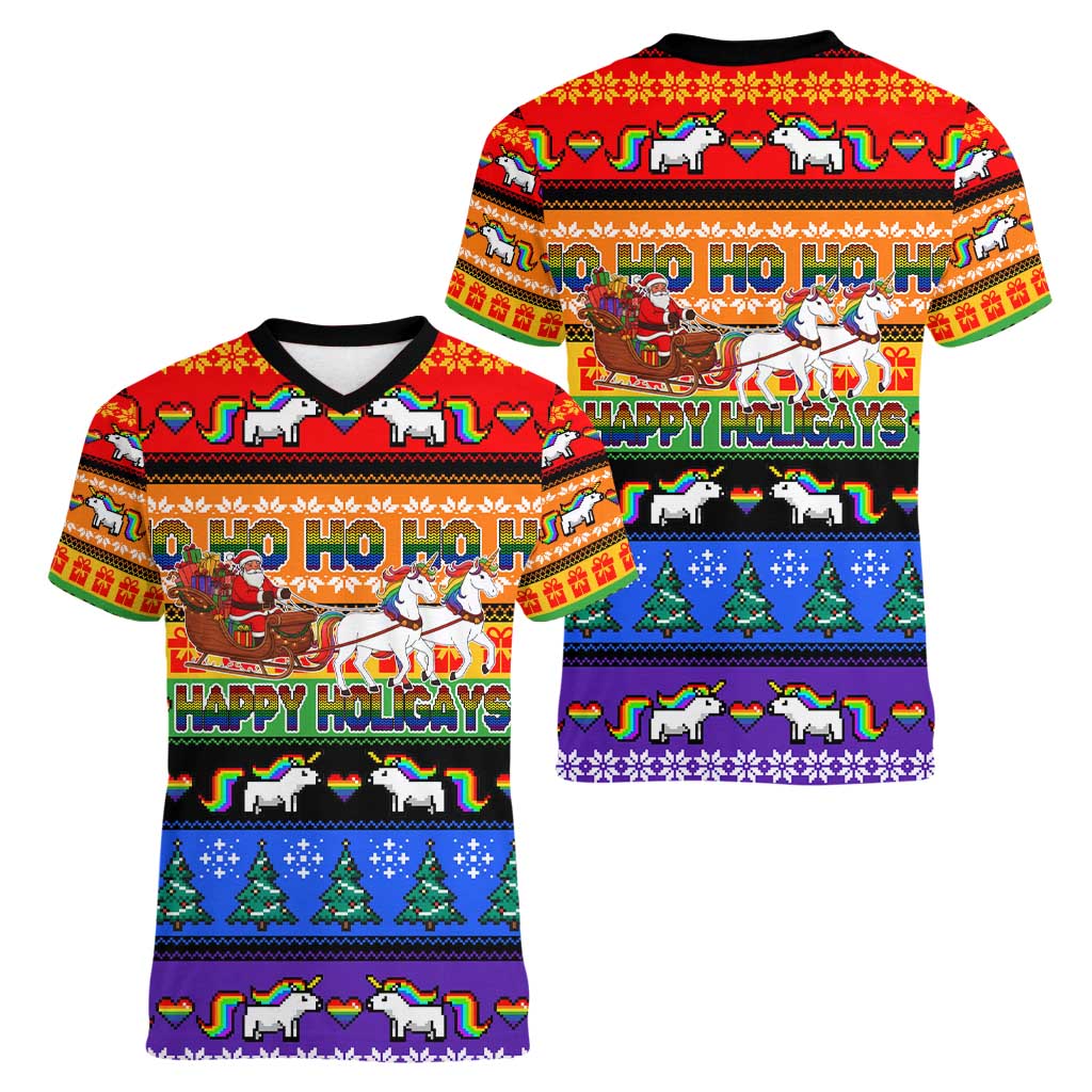 Happy Holigays Christmas Women V-Neck T-Shirt Xmas Holiday Patterns - Wonder Print Shop