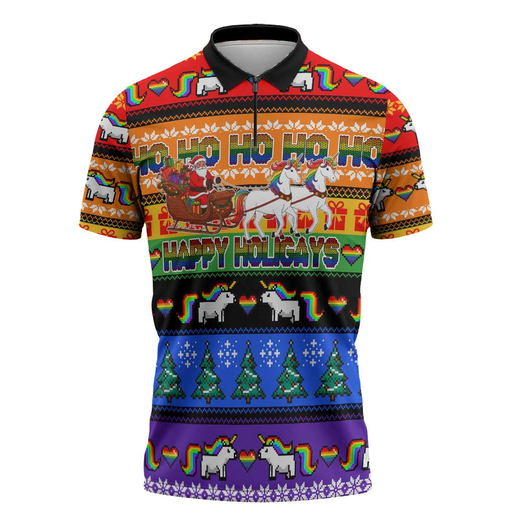 Happy Holigays Christmas Zipper Polo Shirt Xmas Holiday Patterns - Wonder Print Shop
