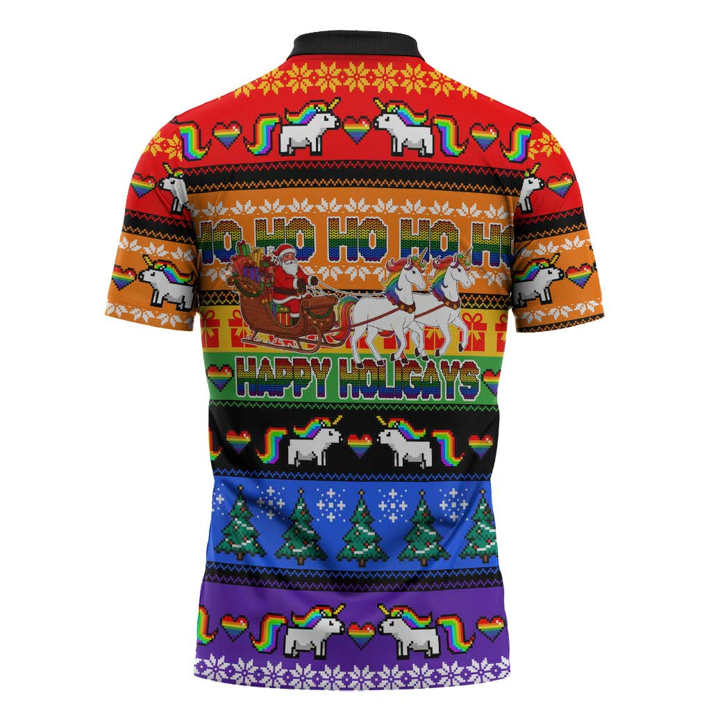 Happy Holigays Christmas Zipper Polo Shirt Xmas Holiday Patterns - Wonder Print Shop