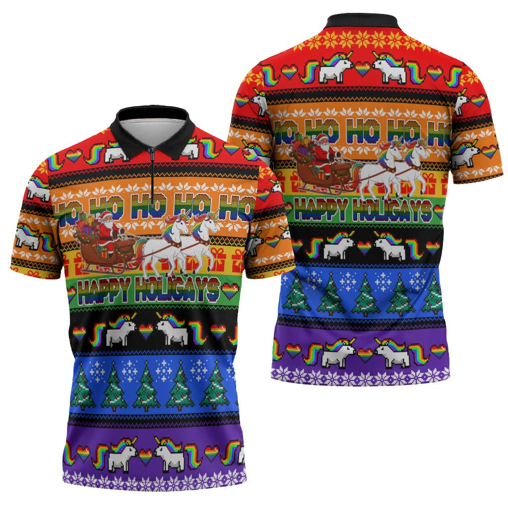 Happy Holigays Christmas Zipper Polo Shirt Xmas Holiday Patterns - Wonder Print Shop
