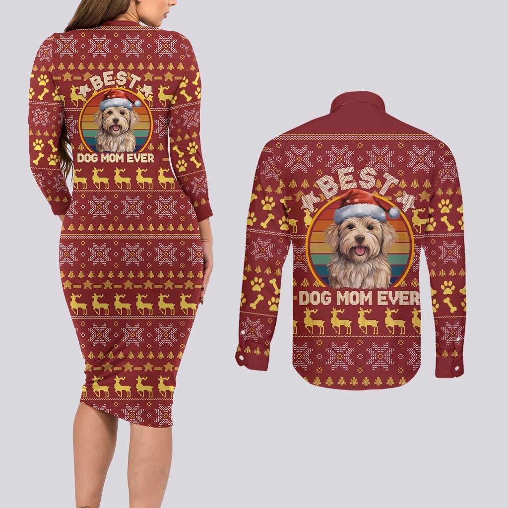 Havanese Best Dog Mom Christmas Couples Matching Long Sleeve Bodycon Dress and Long Sleeve Button Shirt Xmas Holiday Patterns - Wonder Print Shop