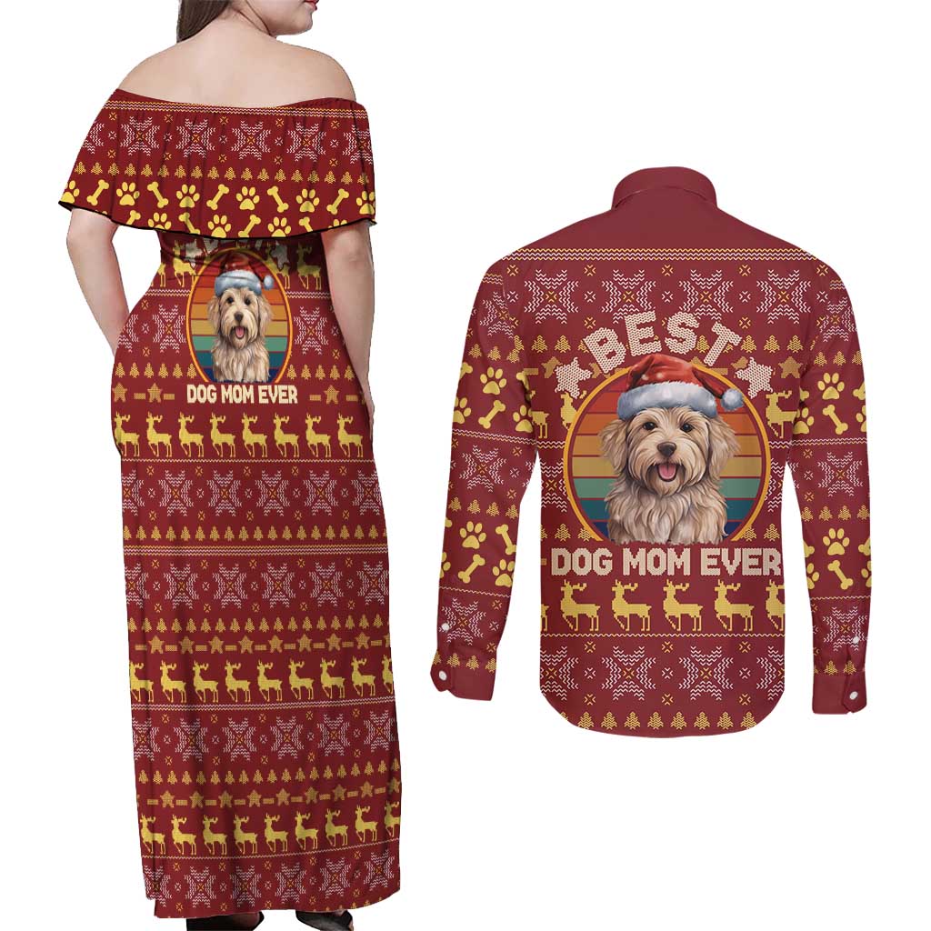 Havanese Best Dog Mom Christmas Couples Matching Off Shoulder Maxi Dress and Long Sleeve Button Shirt Xmas Holiday Patterns - Wonder Print Shop