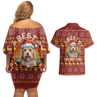 Havanese Best Dog Mom Christmas Couples Matching Off Shoulder Short Dress and Hawaiian Shirt Xmas Holiday Patterns - Wonder Print Shop