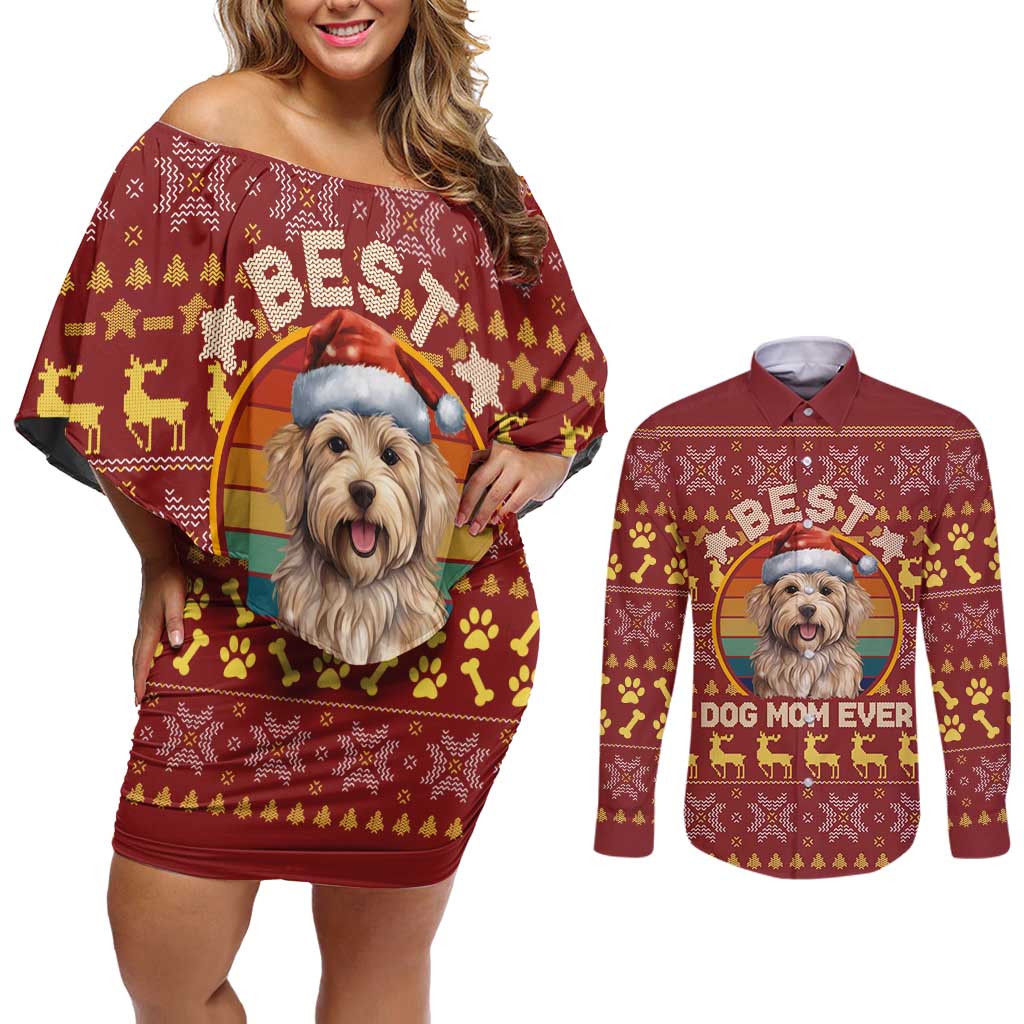 Havanese Best Dog Mom Christmas Couples Matching Off Shoulder Short Dress and Long Sleeve Button Shirt Xmas Holiday Patterns - Wonder Print Shop